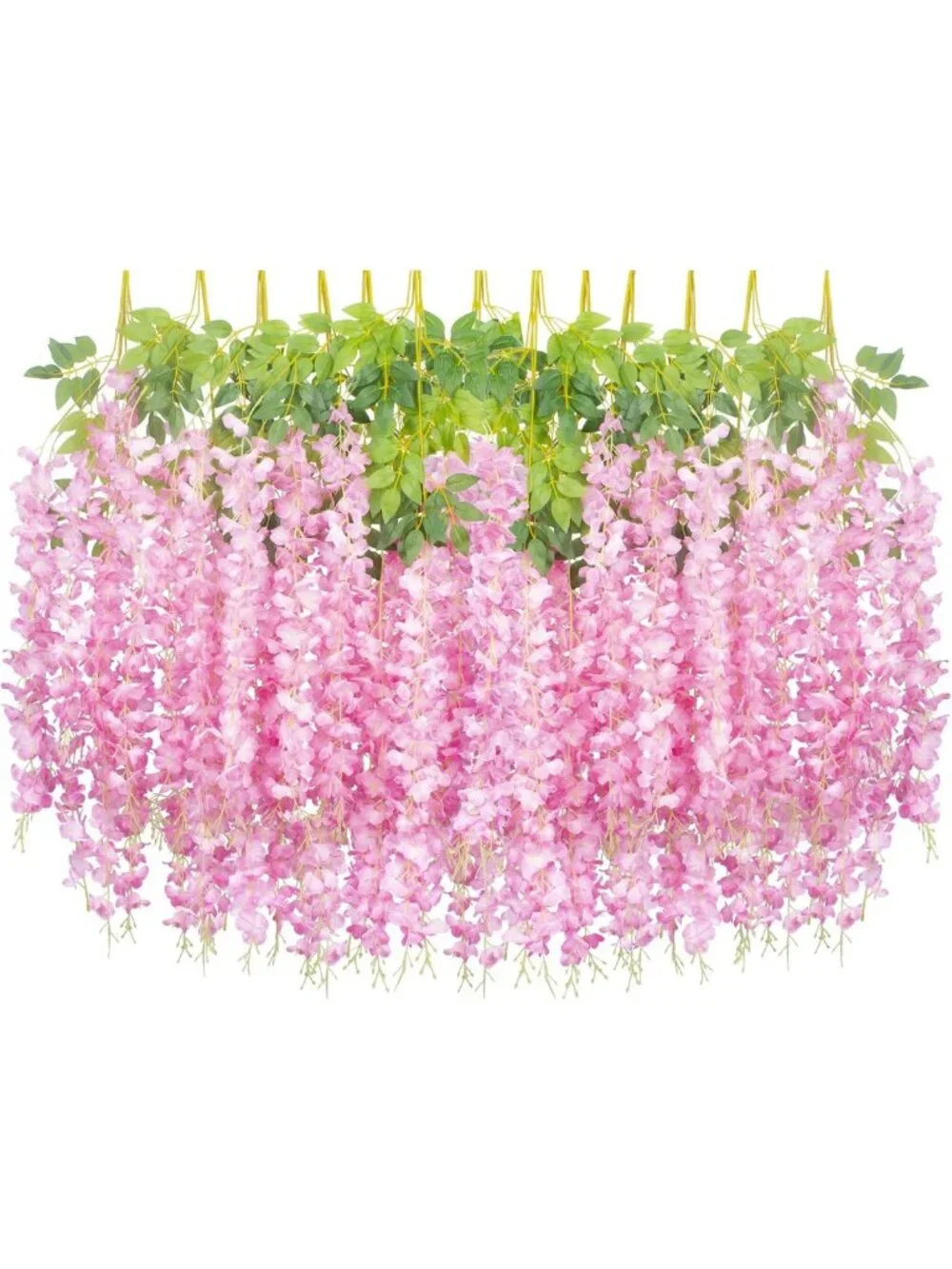 24 Pack Pink Wisteria Vine Hanging Garland - Silk Flowers for Home, Party